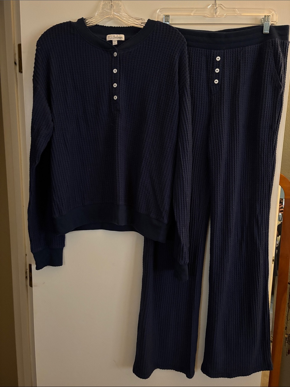 Women’s Navy Blue Waffle top and pant set - PJ Salvage